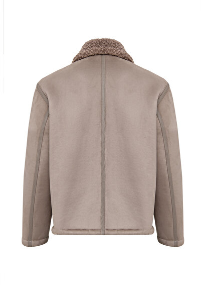 Derimod Lozan Men's Beige Fur Collar Teddy Leather Coat 25Wgp6594Ff