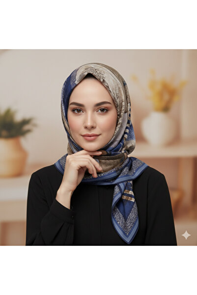 Levidor 90x90 İpek Görünümlü Lacivert Kristal Eşarp – Kaymayan Twill Şık Tasarım