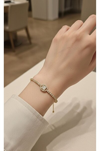 AKSESUARIM Women's Baguette Zircon Stone Steel Bracelet