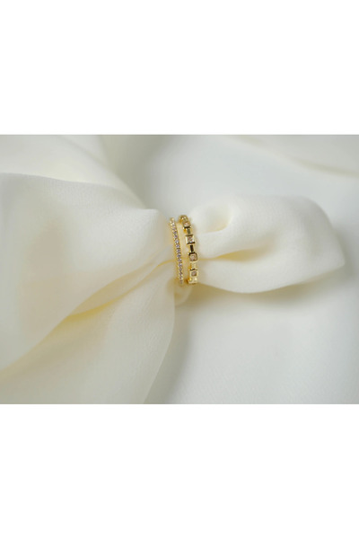 ATELİER TUĞBA Yzk121 Square Shape Detail Pearl Minimal Adjustable Ring