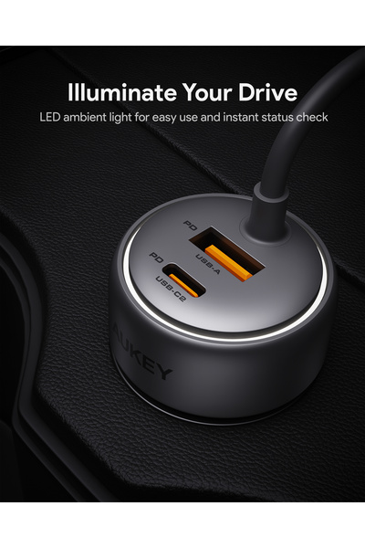 AUKEY Car Charger 75WPD - With Cable Grey