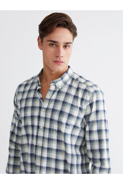 LC Waikiki Rmz Gi̇yi̇m Farkiyla Standard Fit Checkered Embroidered Men's Shirt