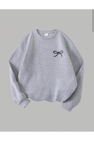 No Plan Girls' Circular Neck Mini Ribbon Printed Triple Sweatshirt