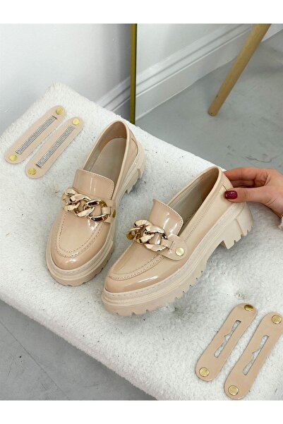 BerilinButiği Bej Rugan (Merlin) Üç Tokalı Kadın Loafer