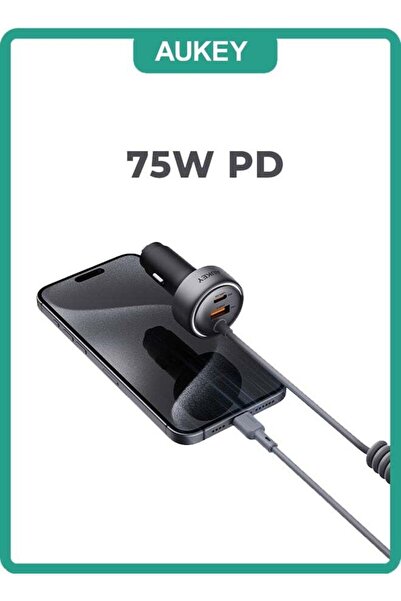 AUKEY Car Charger 75WPD - With Cable Grey
