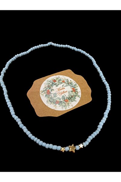 HELİSA ACCESSORİES Sky Blue Beaded Star Necklace