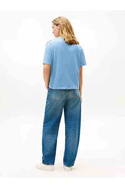 Tommy Hilfiger Women's Logo Short Sleeve Cotton Light Blue T-Shirt Ww0Ww47819-C33