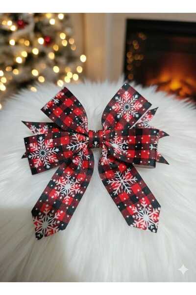 Esram Butik مشبك أوتوماتيكي فاخر على شكل فيونكة منقوشة بنمط الثلج لعيد الميلاد