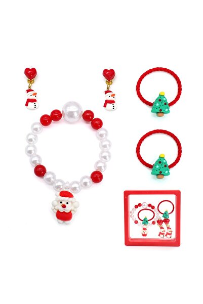 OEM Christmas jewelry set, clip-on earrings, hair clip, bracelet, for girls, red
