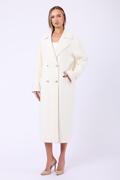 Leather Club Beyaz Hakiki Kaşmir Kaban