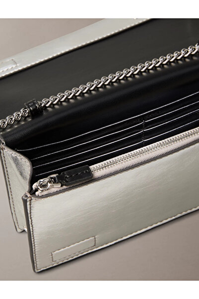 Calvin Klein Women's Plain Leather Logo Model Daily Use Silver Shoulder Bag Lv04F3320G-3Jh