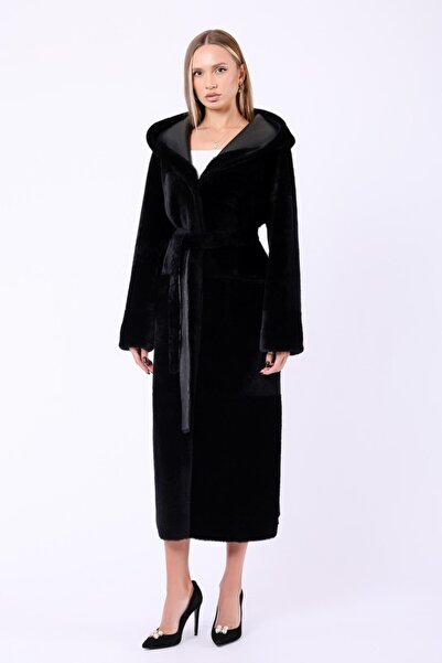 Leather Club Siyah Çift Taraflı Hakiki Kürk Kaban