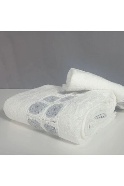 Reiashn Turkish towel, 2 pieces, 100% cotton, white, size 30*50+50*90 cm