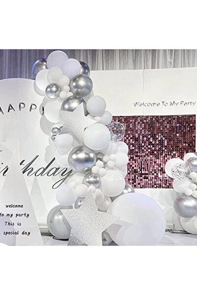 Generic 130-PCS White Silver Latex Decorative Balloon Arch Garland Set Wedding Birthday Party