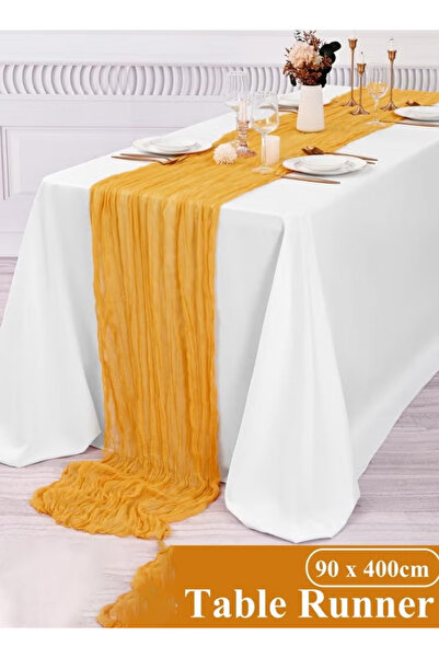 Generic Table runner, 90 x 400 cm gauze table runner, rustic style transparent table runner