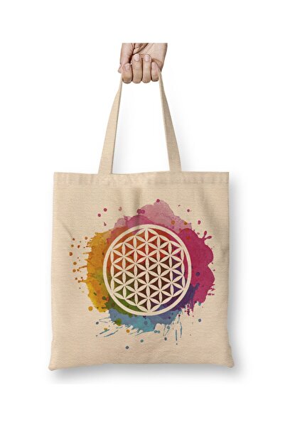 Toyaso Flower of Life Piese de vopsea Geantă din pânză albă Geantă de cumpără...