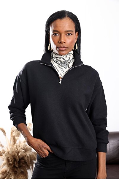 5in1Canpolat Black Fleece Textured Sweatshirt 3848