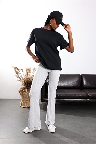 5in1Canpolat Black Crew Neck Oversized T-Shirt 4031