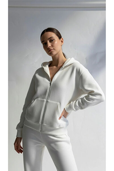 Ethab Ticaret 3 Thread Fleece-Lined Hoodie Sweatshirt Frm White P510437
