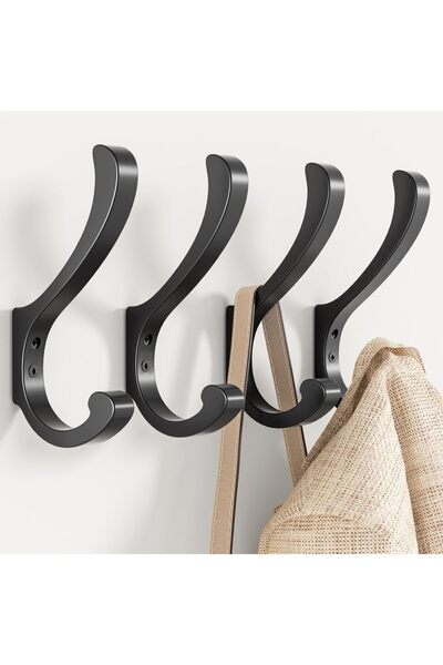 RAWAID 4 Pack Hanging Coat Hooks Wall Mount - Heavy Duty Large Coat Hanger Wa...
