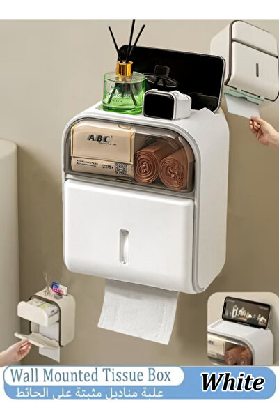 Generic Wall Mounted Tissue Box Toilet Paper Holder with Mobile Phone Holder, No Hole Punching, Waterproof