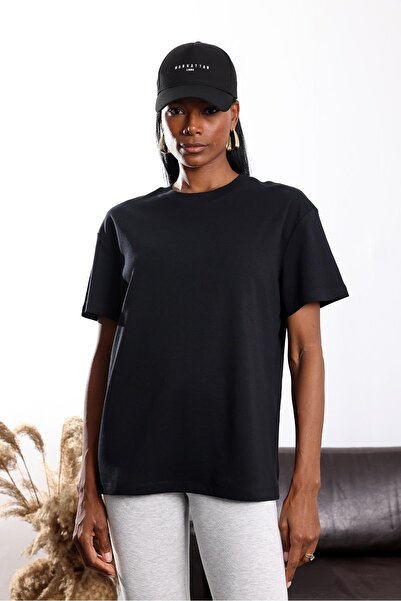 5in1Canpolat Black Crew Neck Oversized T-Shirt 4031