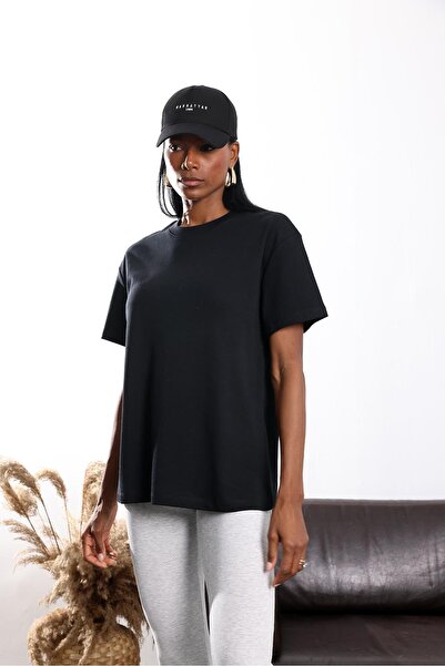 5in1Canpolat Black Crew Neck Oversized T-Shirt 4031