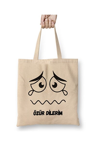 Toyaso I'M Sorry Funny Apology Message White Cloth Bag Long Handle Shopping Bag Beach Bag