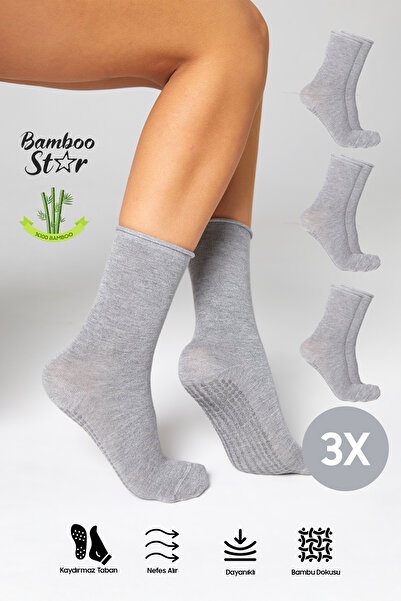 bamboo star Bamboo Non-Slip Sole Silicone Print Umrah Tawaf Umrah Pregnant Yoga Gray Elasticless Socks 3-Piece Set