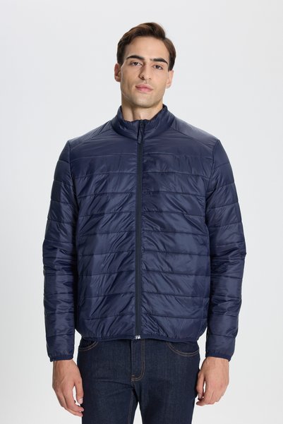 George Henry Windproof Warm Ultra Light Standard Fit Stand Collar Men's Navy Blue Puffer Jacket