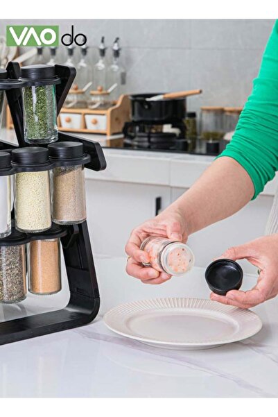 VAODO 19PCS Seasoning Jar Set, with 18 Seasoning Jars, 360° Rotation Easy Access Salt Cellar Seasoning Rac