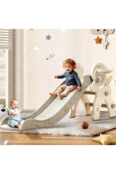 Pomefar Folding Toddler Slide with Basketball Hoop & Climber - Indoor Play Toy for Boys & Girls Grey White