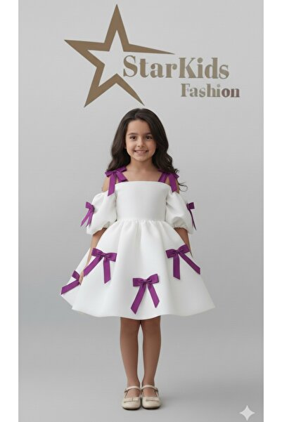 Star Kids Girl's Purple Bow Dress,Girl's Graduation Dress