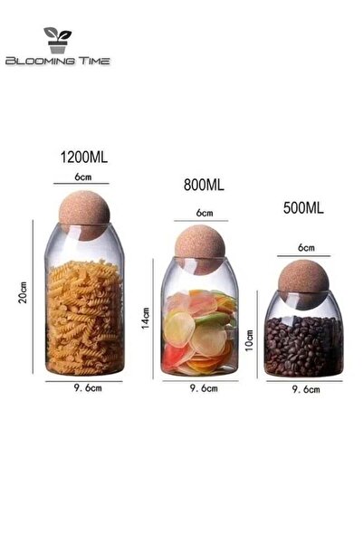 BLOOMING TIME 3-Piece Glass Food Storage Jar With Round Ball Cork Lid