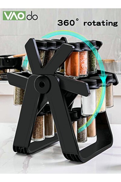 VAODO 19PCS Seasoning Jar Set, with 18 Seasoning Jars, 360° Rotation Easy Access Salt Cellar Seasoning Rac