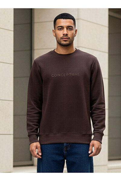 Iconic Men Regular Fit Slogan Embroidered Sweatshirt