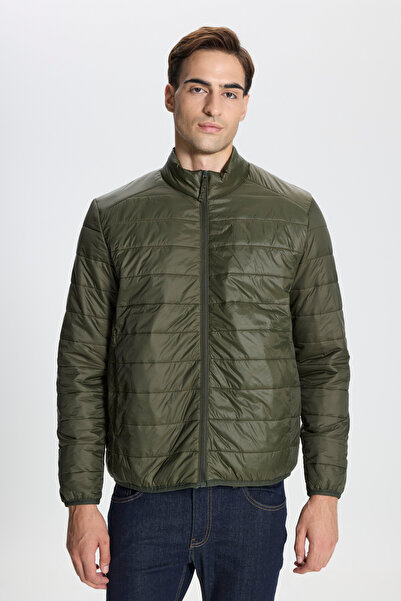 George Henry Windproof Warm Ultra Light Standard Fit Stand Collar Men's Khaki Puffer Jacket