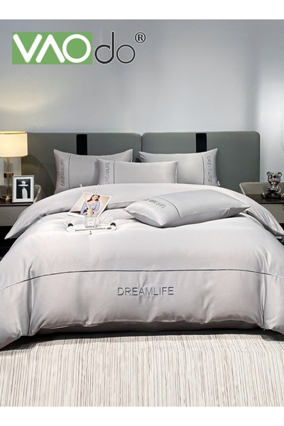 VAODO 4PCS Silk Comforter Set, Simple Style Bedding Set, Soft Breathable Lightweight Material, AB Surface