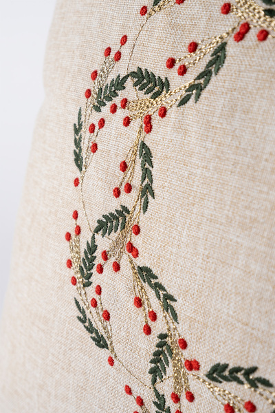 Koza Home Χριστουγεννιάτικο μπεζ κεντημένο κάλυμμα μαξιλαριού με ρέλι 45Χ45 2550