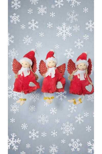 First Choice Christmas tree ornament 3/set, Red Angel with silver heart, 18cm, realistic design