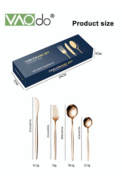 VAODO 24PCS Stainless Steel Cutlery Set Silverware Set Service 6 With Steak Knife Mirror Polished Tablewar