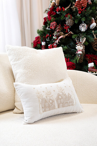 Koza Home غطاء وسادة مطرز باللون الأبيض لعيد الميلاد مقاس 30X50 2549