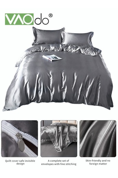 VAODO 4PCS Comforter Set Luxurious Satin Bedding Set Breathable Moisture Absorbing Suitable for All Season