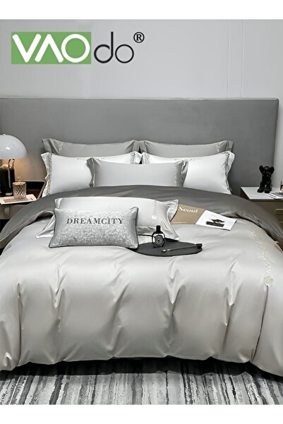 VAODO 4PCS Comforter Set Warm in Winter and Cool in Summer Washed Silk Bedding Set Skin-Friendly Solid Col