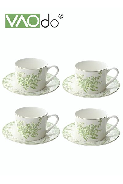 VAODO طقم فناجين قهوة وصحون مكون من 4 قطع، طقم فناجين شاي بعد الظهر مع صحون زجاجية مميزة من الطراز القديم.