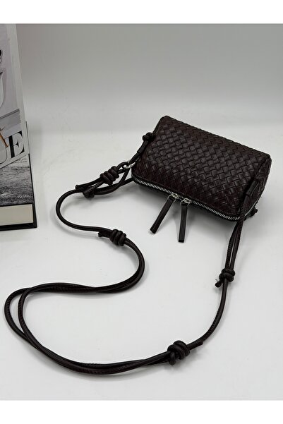 DMG Collection Vintage Suede and Leather Women's Shoulder Bag with Knitted Pattern, Adjustable Strap, and Charm Detail, Optional