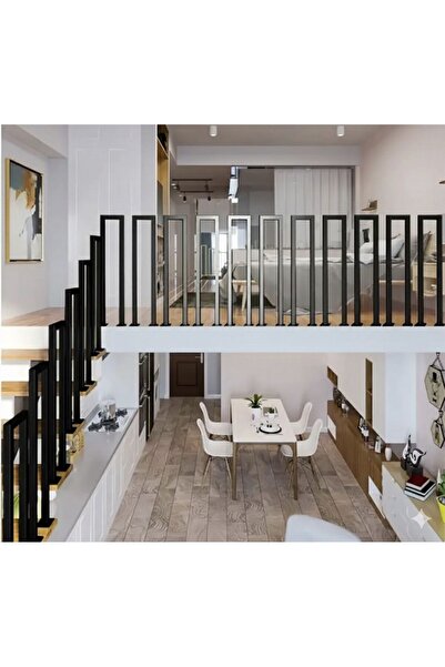 AydınMetal Modern Loft Kat Korkuluk Metal Merdiven Korkuluğu Güvenlik Bariyeri - Kolay Montaj - (SİYAH)