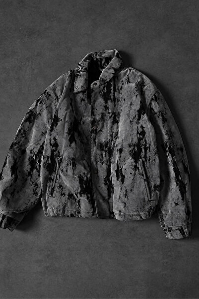 thesunfyre ΑΝΔΡΙΚΟ Μπουφάν Γκαμπαρντίνα με oversized σχέδια σε γκρι χρώμα