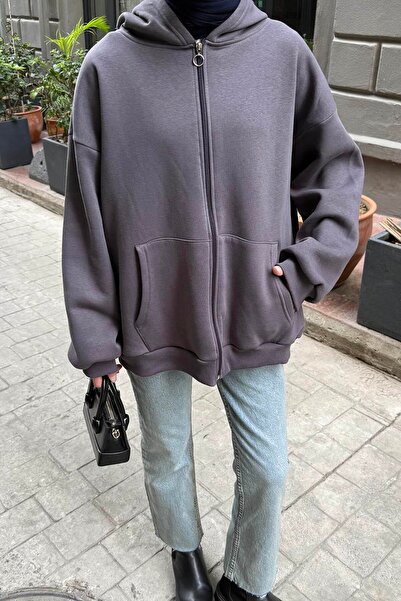 lamelif cu glugă supradimensionat Hanorac cu buzunare laterale Antracit