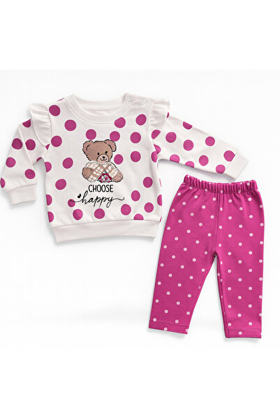 moukou Baby Girl Happiness Themed Teddy Bear 2-Piece Set – Comfortable Casual Set Cotton